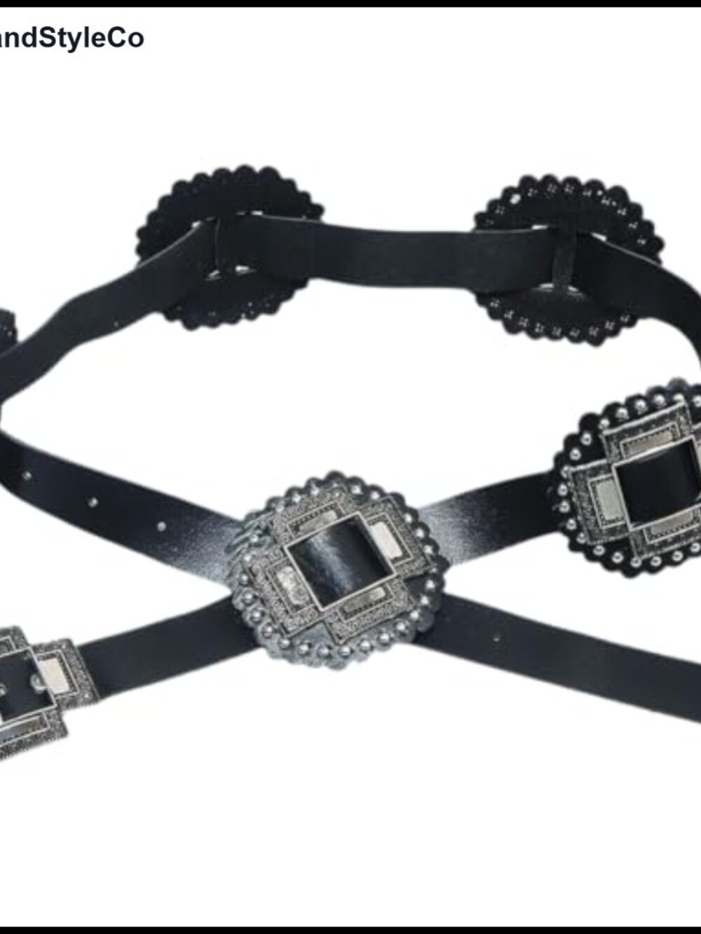 Western Cowboy Conchos Waist Belt PU Leather Cross Buckle Adjustable